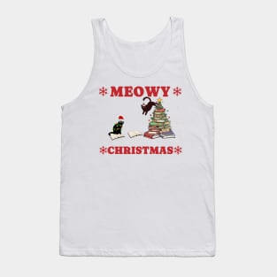 Moewy Christmas Bookworm Christmas Tree books Tank Top